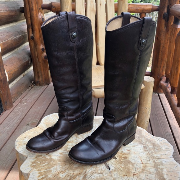 Frye Melissa Button Tall Leather Boots Brown 6.5 B - Picture 2 of 8